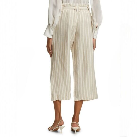 L'AGENCE Samira Striped Linen Cropped Pants Wide‎ Leg Belted Size 10 - Picture 3 of 13